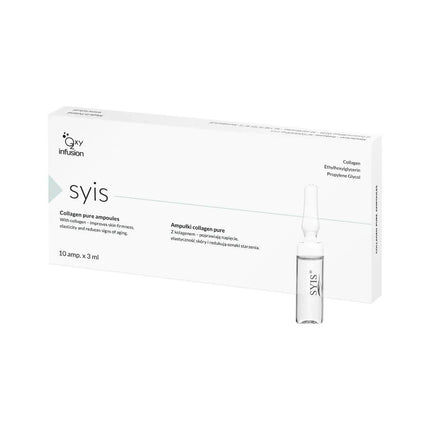SYIS grynojo kolageno ampulės 100% 10×3 ml – profesionalus preparatas brandžios odos drėkinimui ir stangrinimu