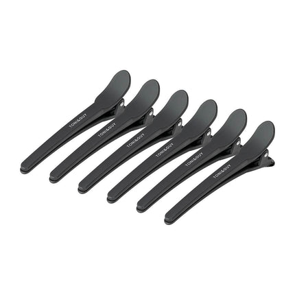 TONI&GUY E-17 plaukų segtukai, 12 vnt., 10,5 cm, juodi – profesionalūs kirpyklos įrankiai iš aliuminio ir plastiko