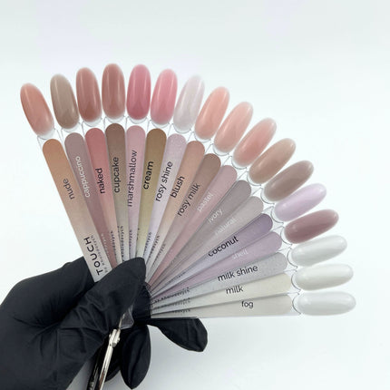 Profesionali elastinga bazė nagų studijoms – TOUCH Cover Base Rosy Shine tobulam nagų pagrindui