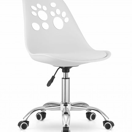 Hurtmeblowy vaikiška kėdė PRINT balta – ergonomiška sėdėjimo vieta kirpyklų jauniesiems klientams