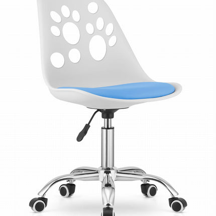 Hurtmeblowy vaikiška kėdė PRINT balta ir mėlyna – ergonomiška sėdimoji vieta salonui
