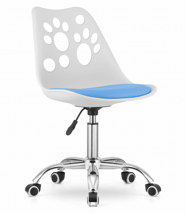 Hurtmeblowy vaikiška kėdė PRINT balta ir mėlyna – ergonomiška sėdimoji vieta salonui