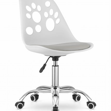 Hurtmeblowy vaikiška kėdė PRINT balta ir pilka – ergonomiška sėdima vieta vaikų kirpyklai