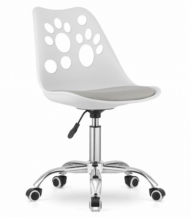Hurtmeblowy vaikiška kėdė PRINT balta ir pilka – ergonomiška sėdima vieta vaikų kirpyklai