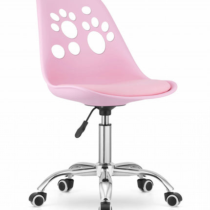 Hurtmeblowy vaikiška kėdė PRINT rožinė – ergonomiška sėdima vieta vaikų kirpyklų salonams