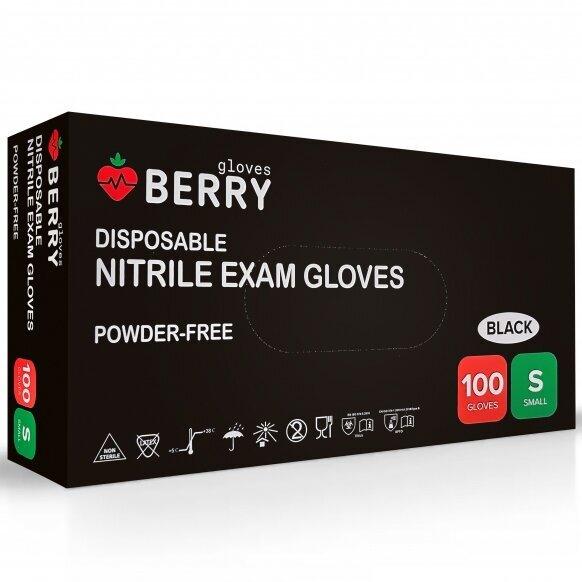 Vienkartinės nitrilinės pirštinės Berry Black S, juodos - Beauty Kit