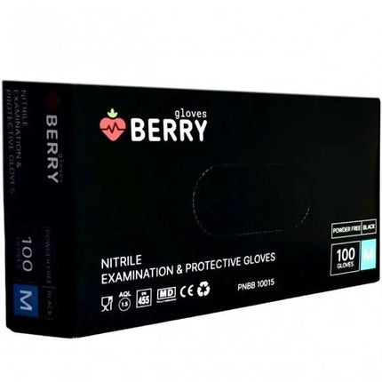BERRY Gloves vienkartinės nitrilinės pirštinės Berry Black M dydžio, juodos – higieninė apsauga salone