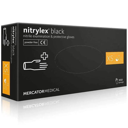 MERCATOR Nitrylex Black vienkartinės nitrilinės pirštinės XS dydis juodos be pudros 100 vnt profesionaliai apsaugai