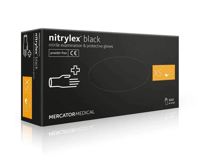MERCATOR Nitrylex Black vienkartinės nitrilinės pirštinės XS dydis juodos be pudros 100 vnt profesionaliai apsaugai