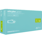 MERCATOR Nitrylex Green žalios nitrilinės pirštinės S dydžio manikiūro ir pedikiūro procedūroms, be pudros, 100 vnt.