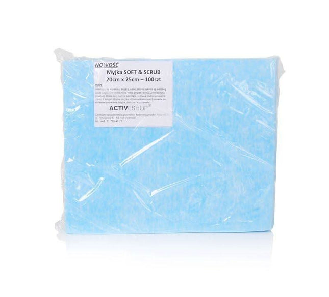 BeautyKit SOFT&SCRUB vienkartiniai neaustiniai rankšluostukai 20×25 cm 100 vnt. – dvipusiai, salonams, higieniškas valymas