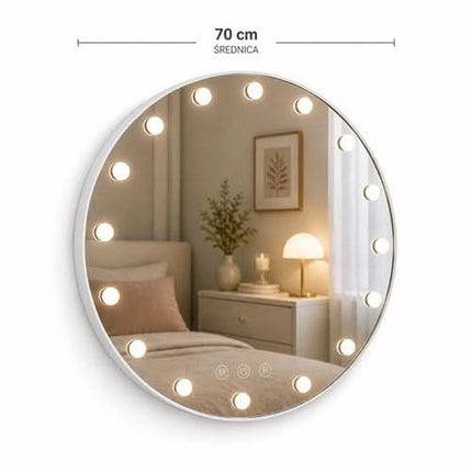 Makiažo veidrodis su LED apšvietimu HOLLYWOOD, skersmuo 70 cm
