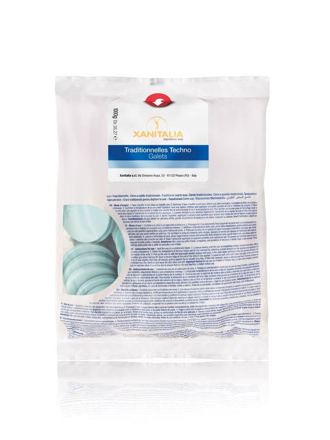 Xanitalia depiliacinio vaško diskai Aloe Vera Techno Hard Wax 1 kg – profesionalus kietasis vaškas depiliacijai salonams