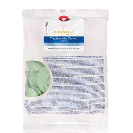Xanitalia Green Tea Techno Hard Wax depiliacinio vaško diskai 1 kg – profesionali kietojo vaško formulė salonams