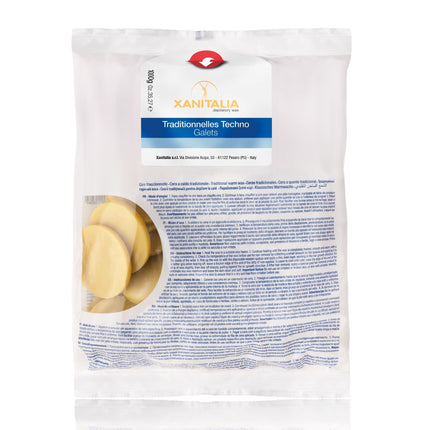 XANITALIA Yellow Techno Hard Wax depiliacinio vaško diskai 1 kg – profesionalus kietasis vaškas depiliacijai salonams