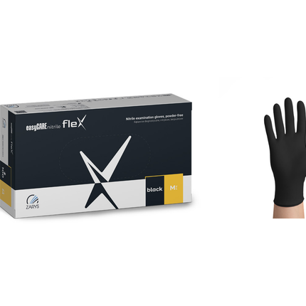ZARYS easyCARE nitrile fleX nitrilinės vienkartinės pirštinės be pudros, juodos, 100 vnt.