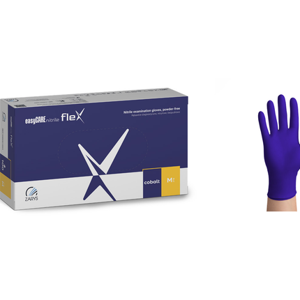ZARYS easyCARE nitrile fleX nitrilinės vienkartinės pirštinės be pudros, kobalto mėlynos, M dydis, 100 vnt.