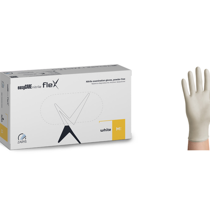 ZARYS easyCARE nitrile fleX nitrilinės vienkartinės pirštinės be pudros, baltos, M dydis, 100 vnt.